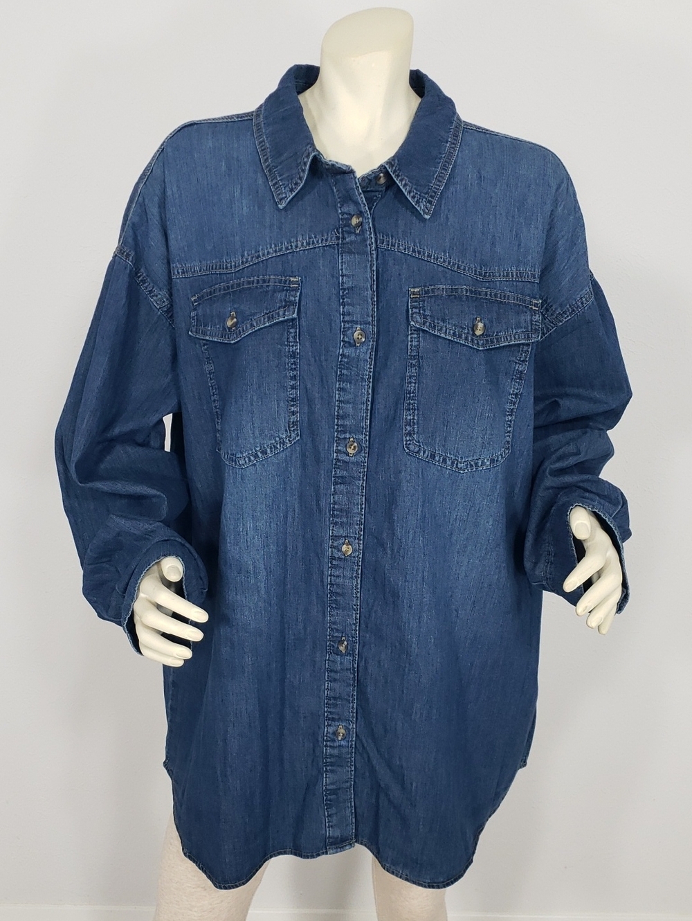 NWT SOFIA BY SOFIA VERGARA DARKWASH OVERSIZED BOYFRIEND DENIM SHIRT XXL (20)